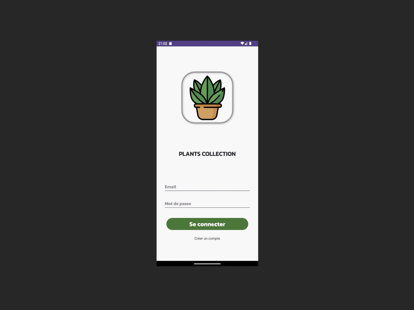 Page de login de l'application